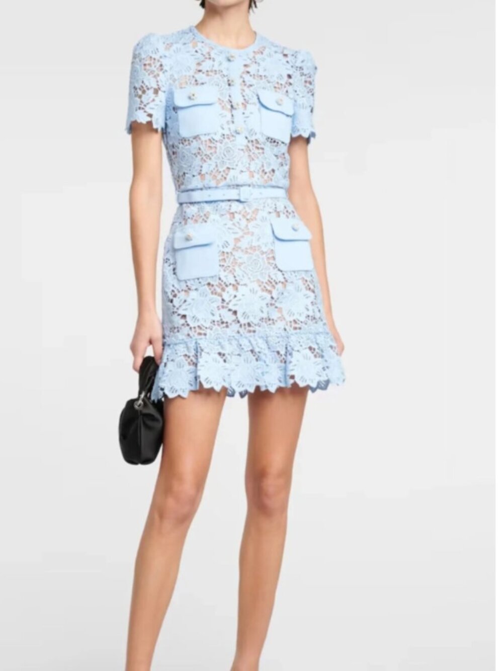 Baby Blue Lace Mini Dress w/ Jewel Pocket